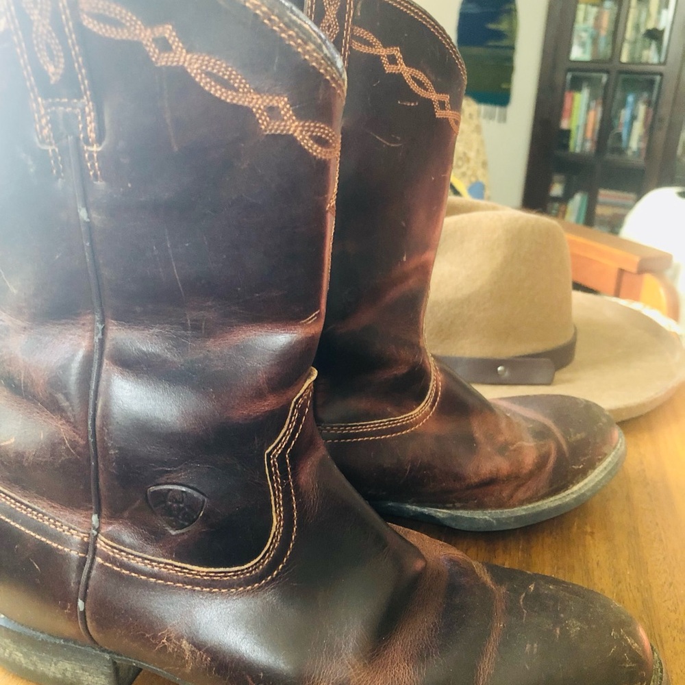 Ariat Brown Leather Cowboy Ankle Boots